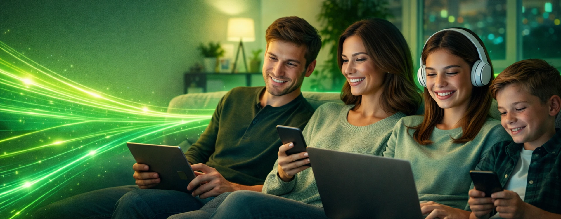 Família assistindo filmes na sala